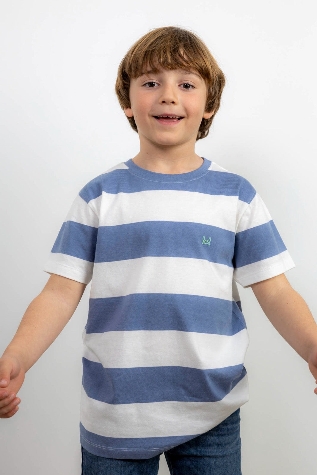 Camiseta rayas azul y blanco para papá e hijo tallas Custi Mikelo tallas 4-14 y S-2Xl