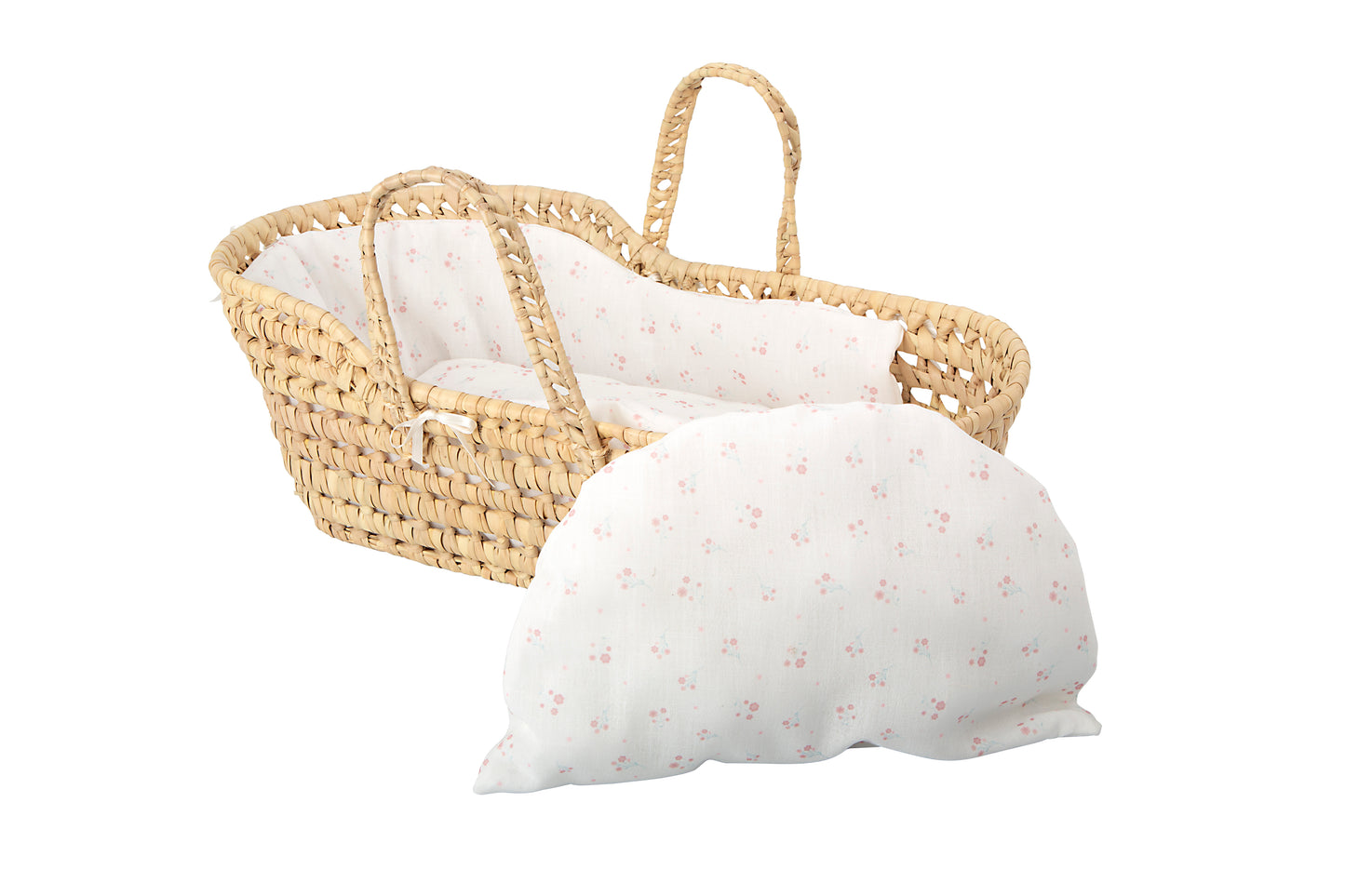 Canastilla de mimbre Elegance con 2 asas, colchón, cojín y protector – Complemento ideal para muñecas Reborn 🧸