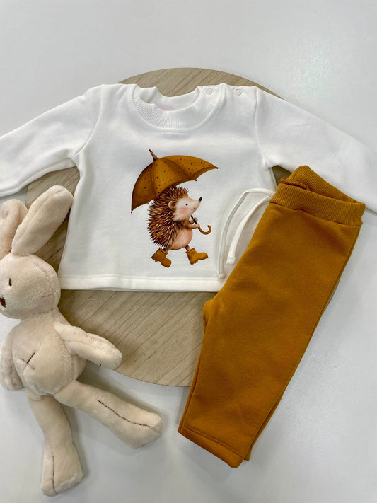 Chándal bebé niño crudo y mostaza con erizo 🦔 cuello redondo | 6-48M
