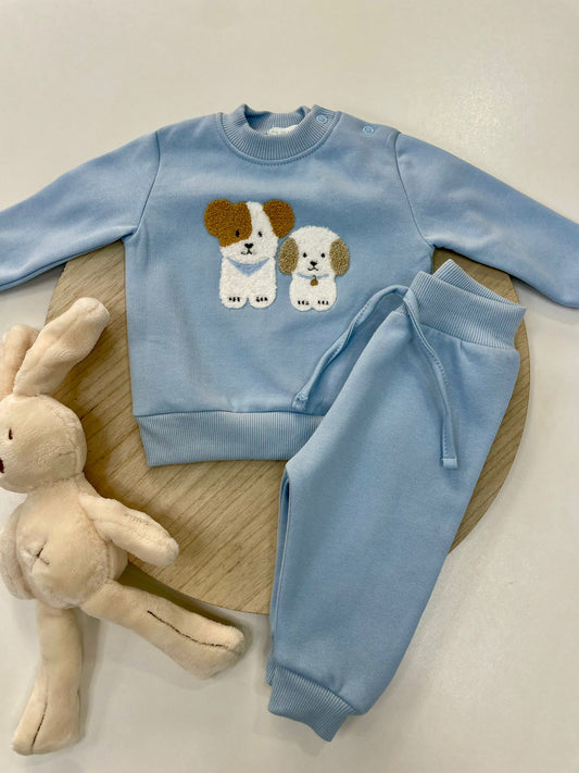 Chándal bebé niño celeste con dibujo de perritos y forro interior suave | 6-48M