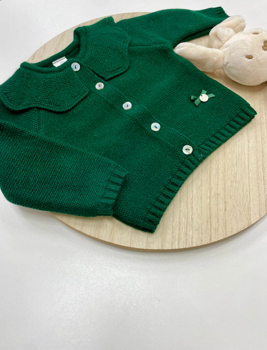 Chaqueta bebé lana verde con cuello volante | Tallas 1-24 meses