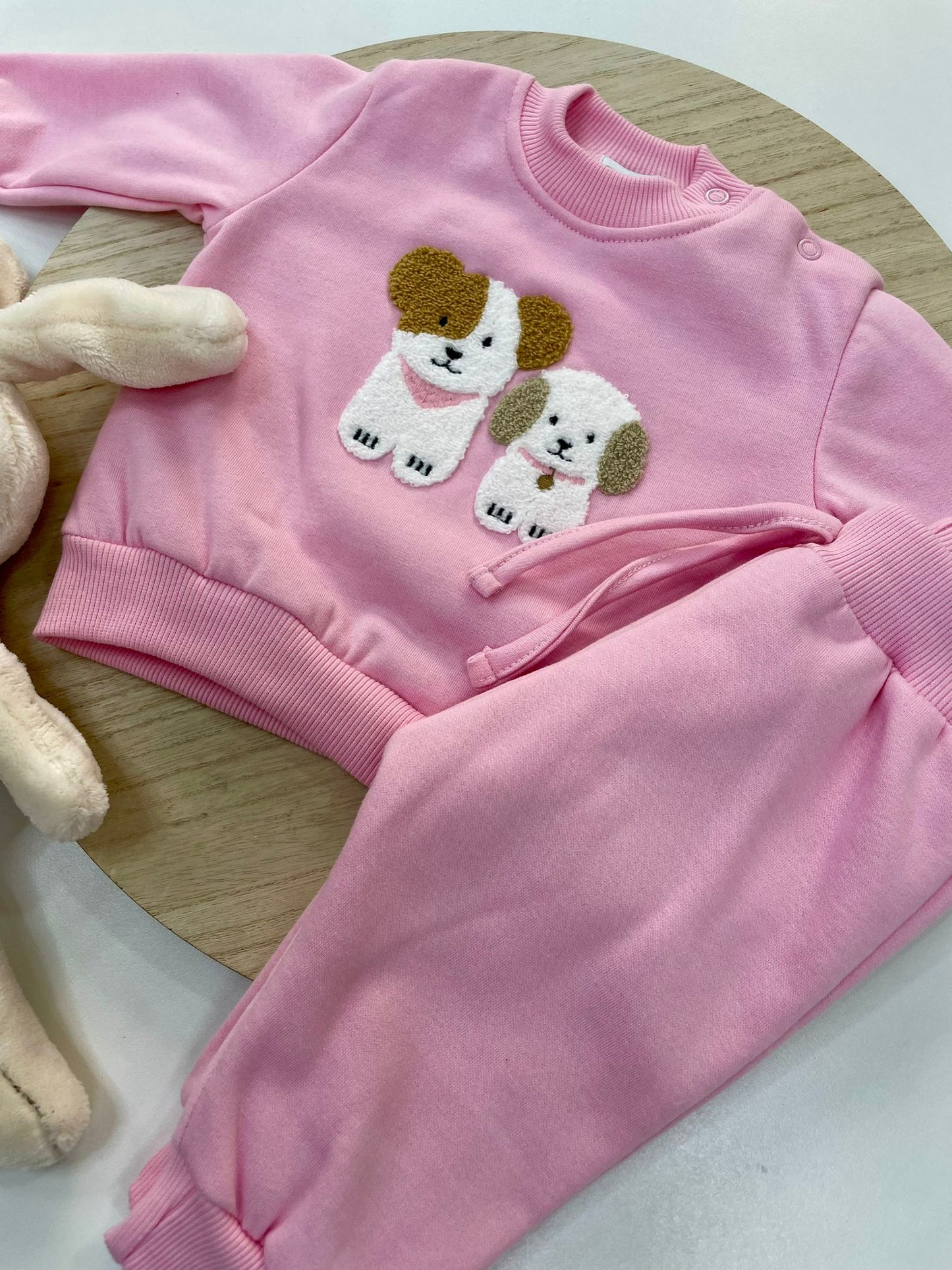 Chándal bebé niña rosa con dibujo de perritos y forro interior suave | 6-48M