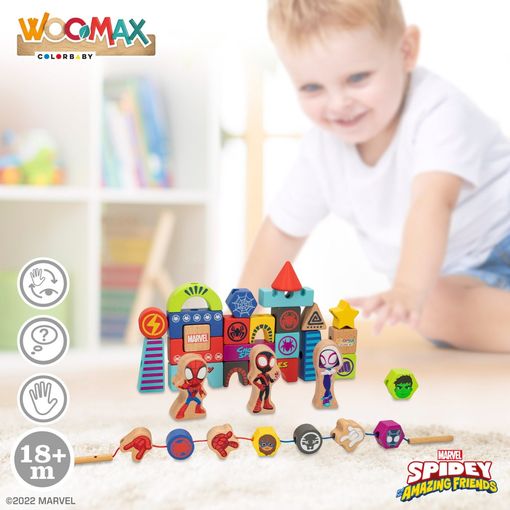 Woomax Spidey Y Su Superequipo Juego De Bloques De Madera Y Formas Para Enlazar