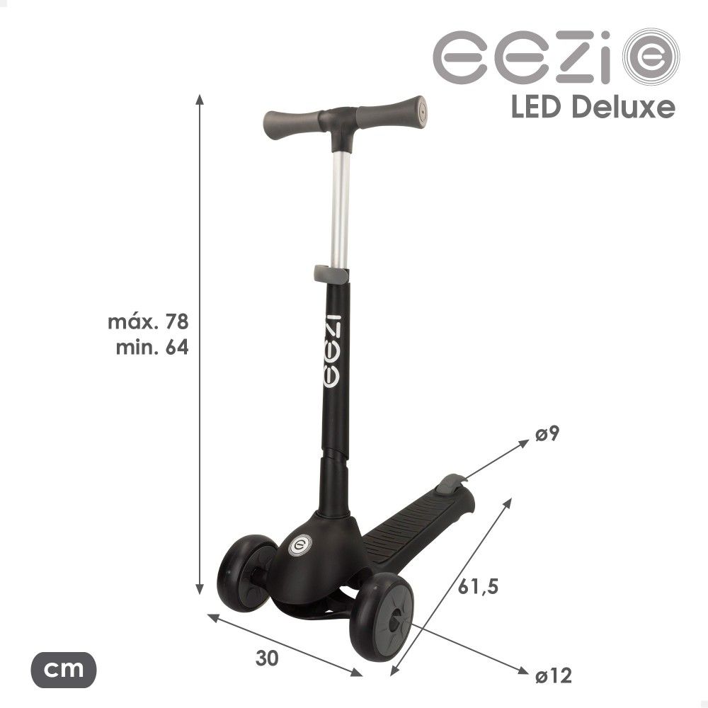 Patinete 3 Ruedas Negro C/luces Y Manillar Plegable Eezi