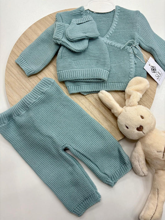 Conjunto 4 Piezas Bebé Recién Nacido Mint | Lazo Lateral y Cuello Pico