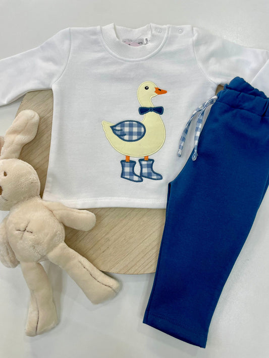 Chándal bebé patito 🐥 sudadera blanco+ pantalón marino | 6-48M