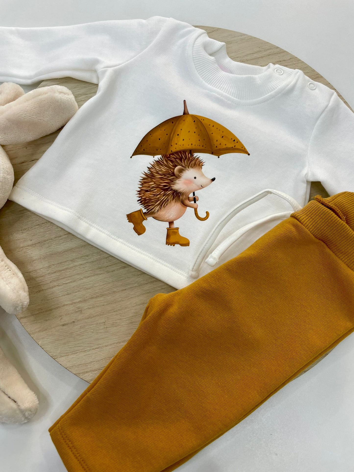 Chándal bebé niño crudo y mostaza con erizo 🦔 cuello redondo | 6-48M