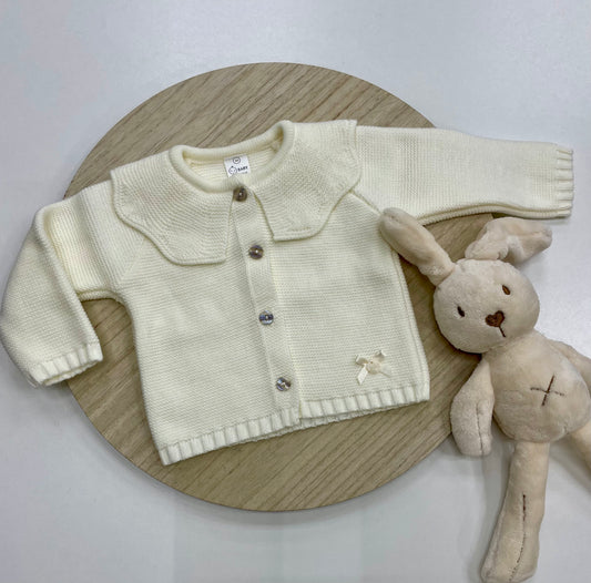 Chaqueta bebé lana crudo con cuello volante | Tallas 1-24 meses