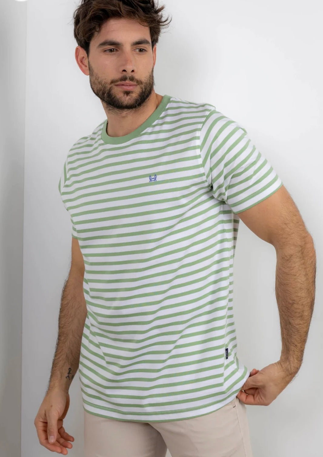 Camiseta rayas verde y blanco para papá e hijo tallas Custi Mikelo tallas 4-14 y S-2Xl