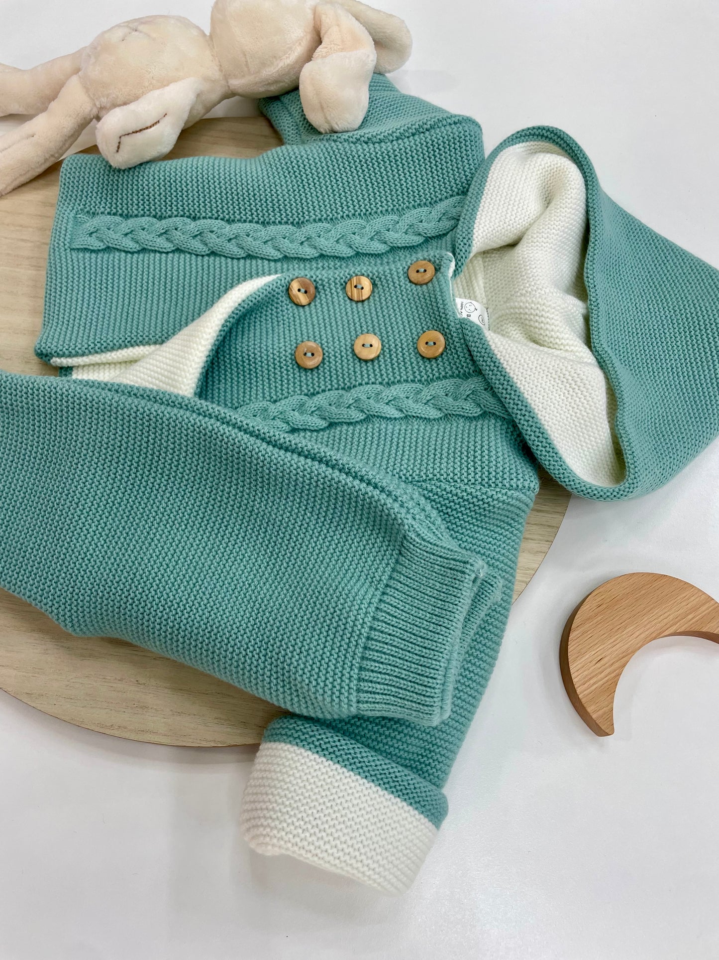 Conjunto Chaqueta y Polaina de Lana para Bebé – Color Mint con Capucha (3-12 meses) 💚🍼
