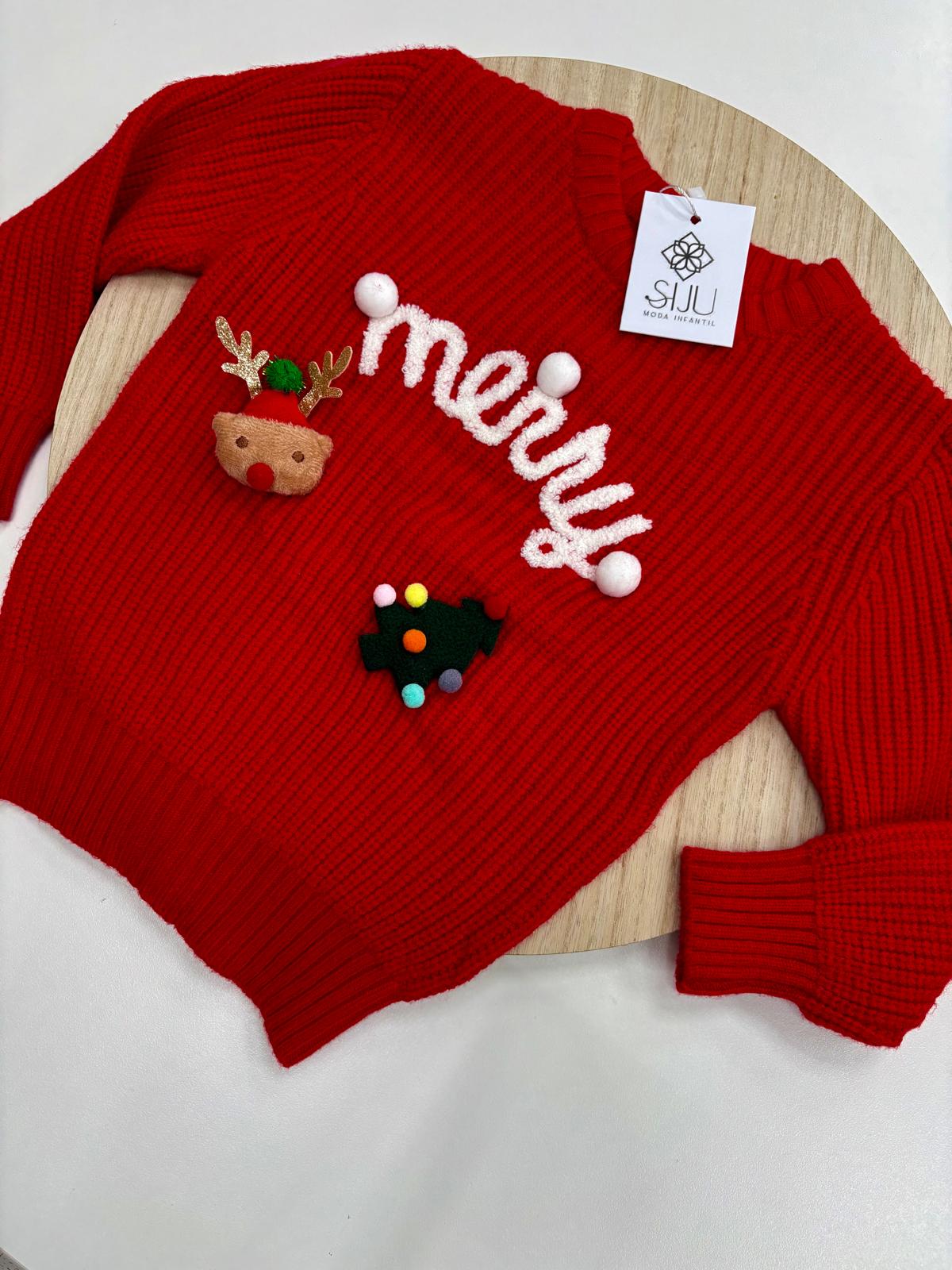 Jersey Navidad Infantil “Merry” Rojo | Tallas 2-10 Años