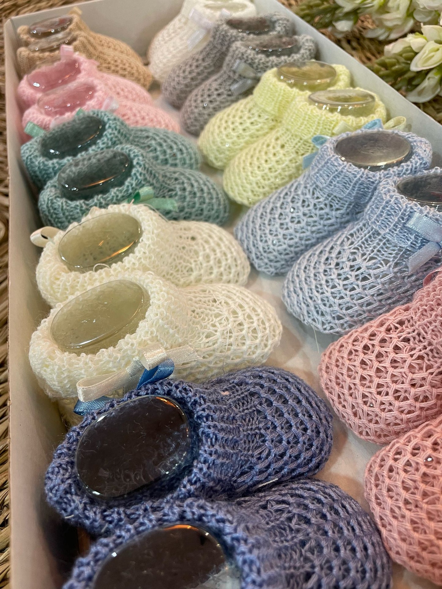 Patucos Hilo bebé Primera puesta con lazo