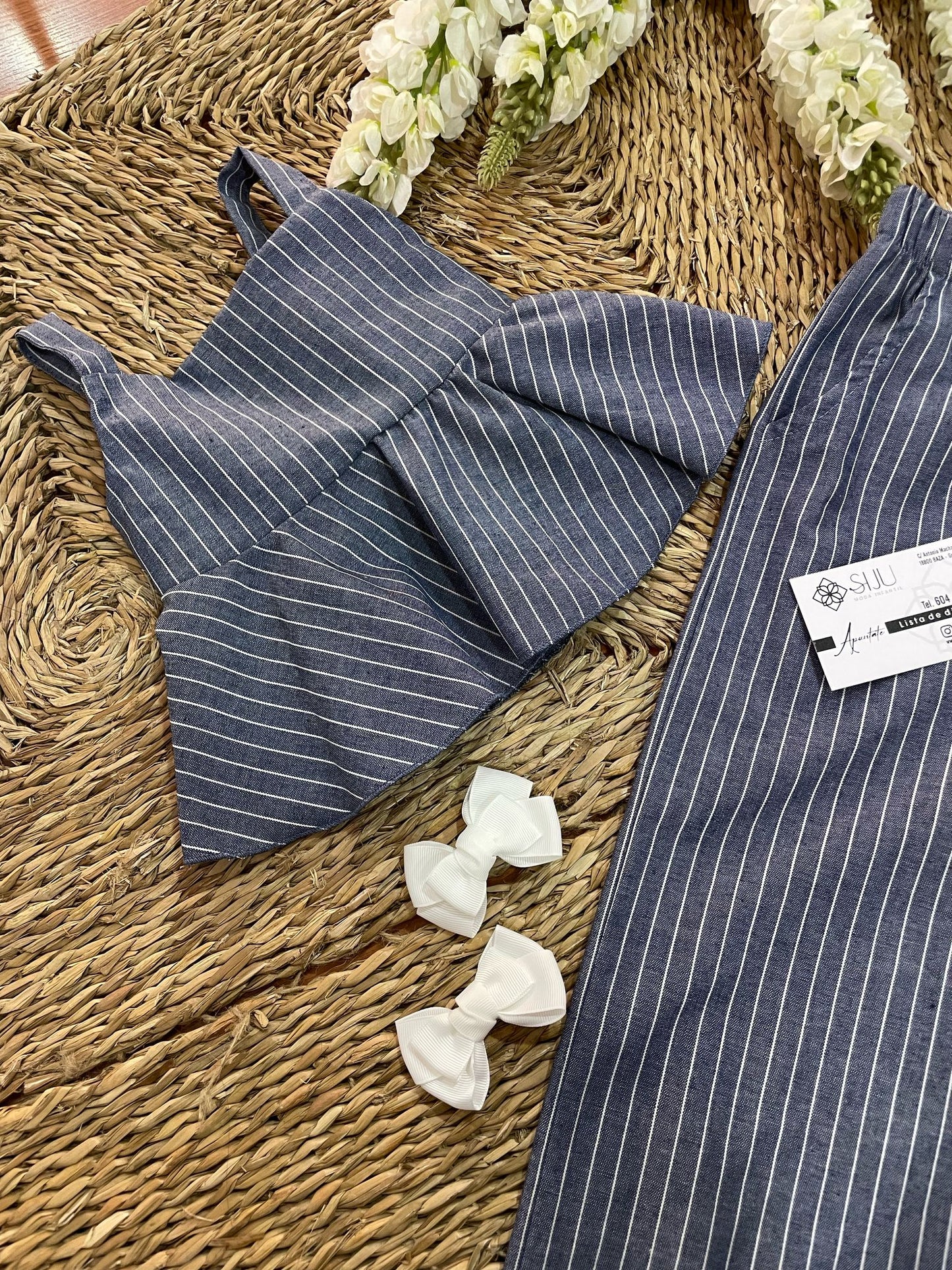 Conjunto niña camisa tirantas y pantalón largo a rayas diplomáticas gris 4/14 años