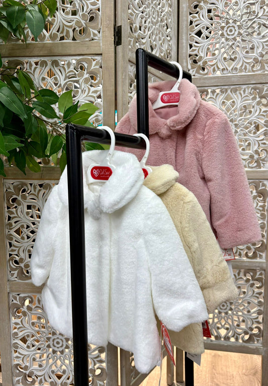 Abrigo Pelo Niña Bebé Liso | Colores Arena, Blanco y Rosa Empolvado 3-48 meses