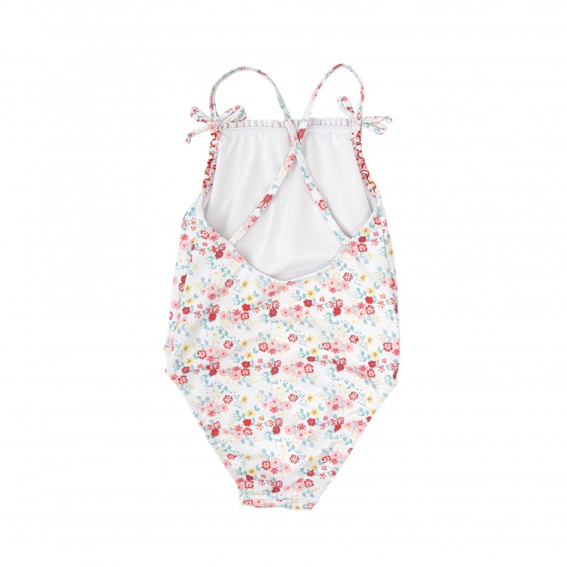 Bañador de Niña con Nido de Abeja y Estampado Floral