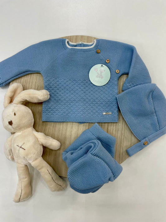 Conjunto Polaina Caricia Azul Pato 3 piezas recién nacido 00-6 meses | Primera puesta bebé