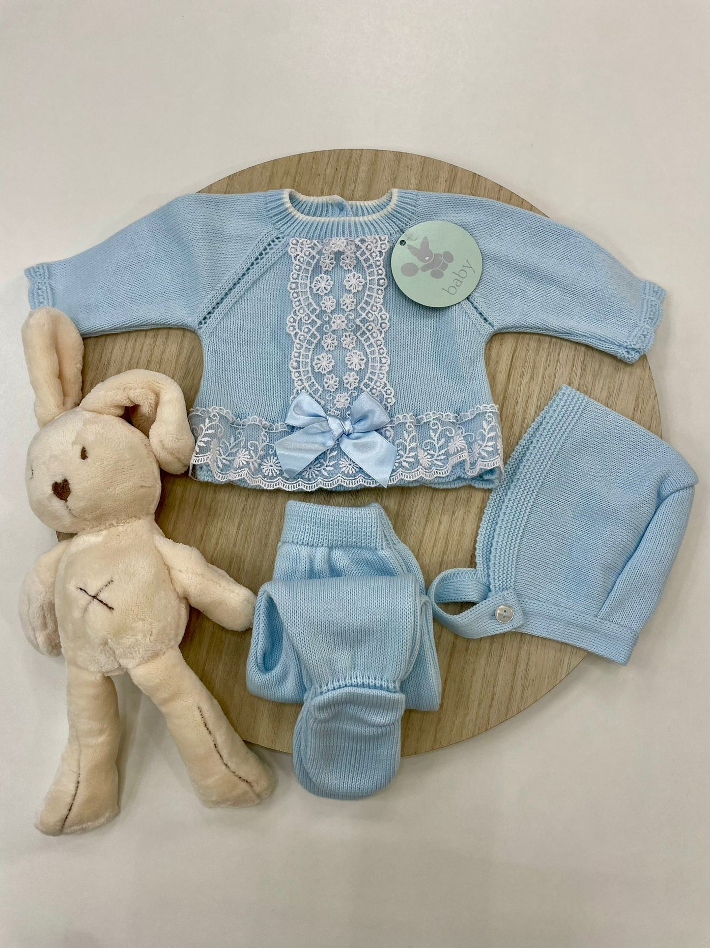 Conjunto Polaina Encanto Celeste 3 Piezas Recién Nacido 0-6 Meses | Primera Puesta Bebé