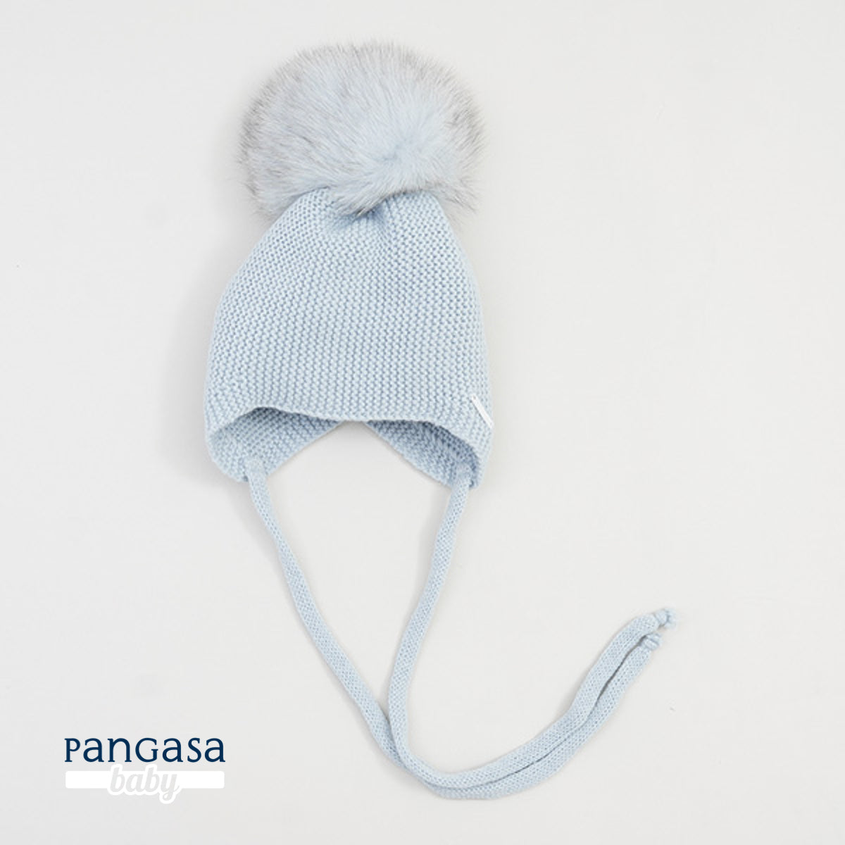 Gorro Orejero Aviador Celeste Empolvado Pangasa Baby 💙 3-36M | Con pompón desmontable