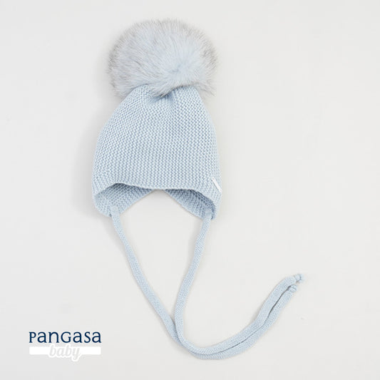 Gorro Orejero Aviador Celeste Empolvado Pangasa Baby 💙 3-36M | Con pompón desmontable