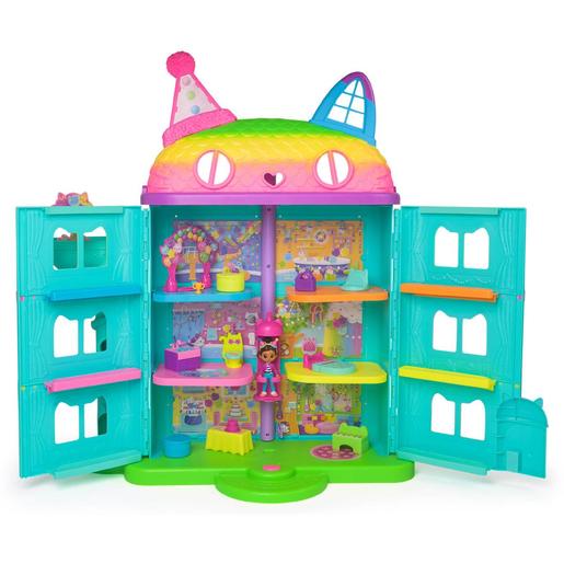 LA CASA DE MUÑECAS DE GABBY - CASA DE MUÑECAS FESTIVA GABBY'S DOLLHOUSE CON SONIDOS, FIGURA, 10 ACCESORIOS ARCOIRIS Y 2 CAJAS SORPRESA - 6071380 - Juegos Infantiles - Juguetes Niños 3 años +