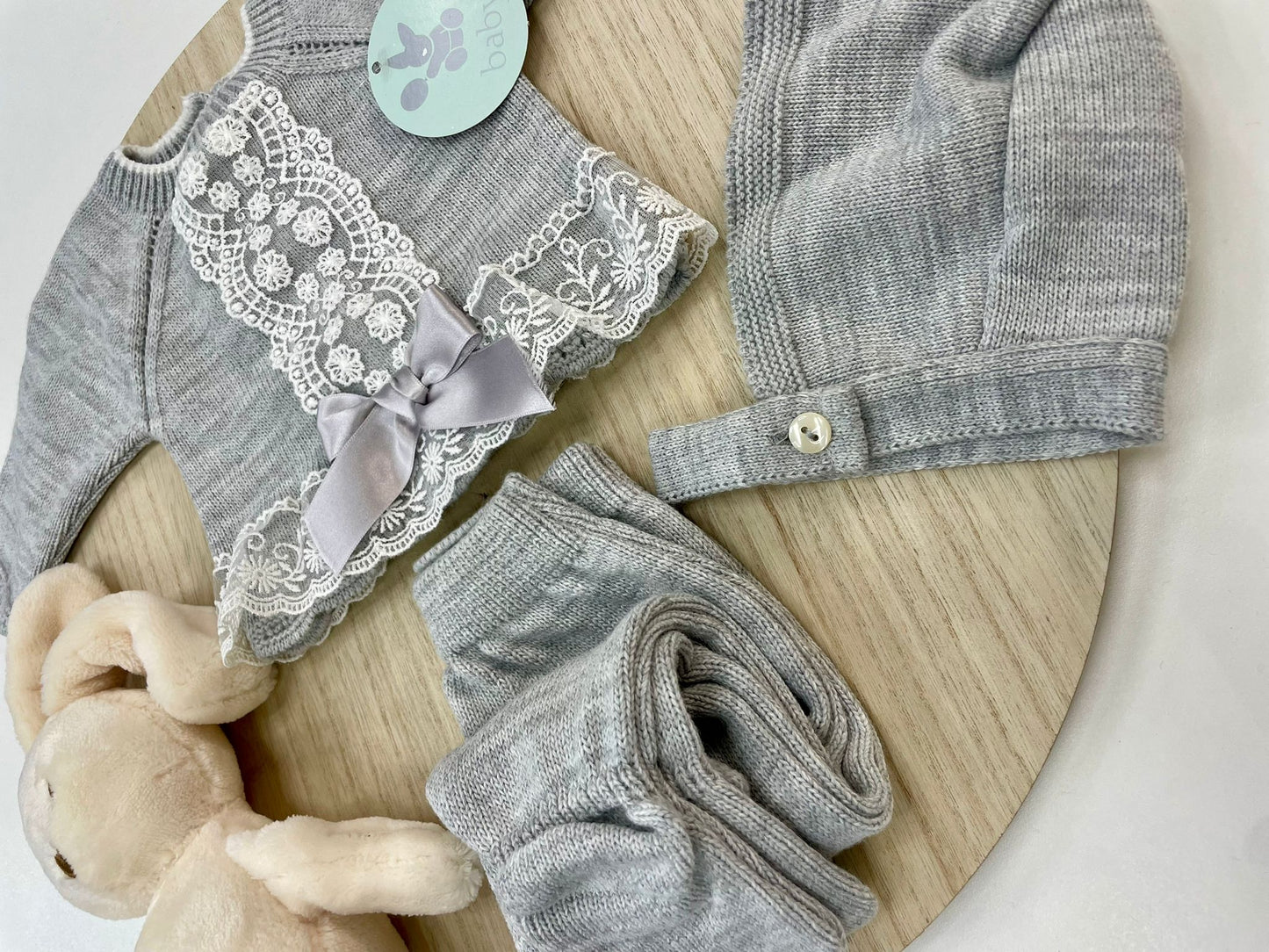 Conjunto Polaina Encanto Gris 3 Piezas Recién Nacido 0-6 Meses | Primera Puesta Bebé