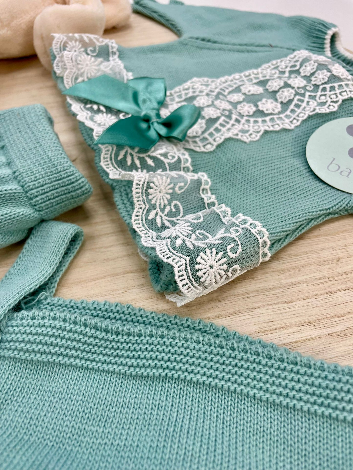 Conjunto Polaina Encanto Verde Mint 3 Piezas Recién Nacido 0-6 Meses | Primera Puesta Bebé