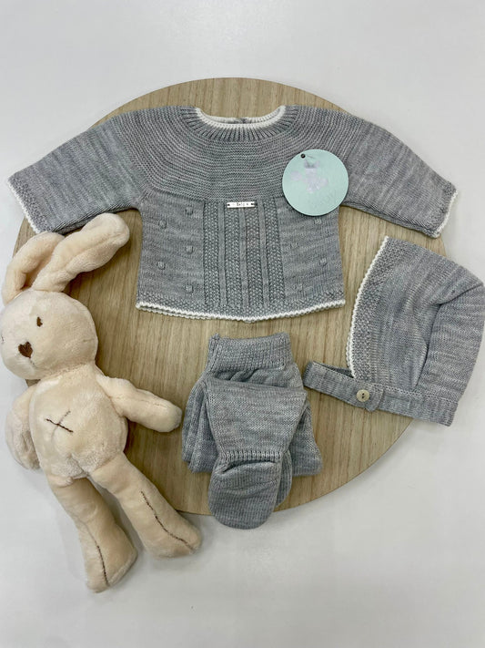 Conjunto Polaina Lucero Gris 3 Piezas Recién Nacido 0-6 Meses | Primera Puesta Bebé
