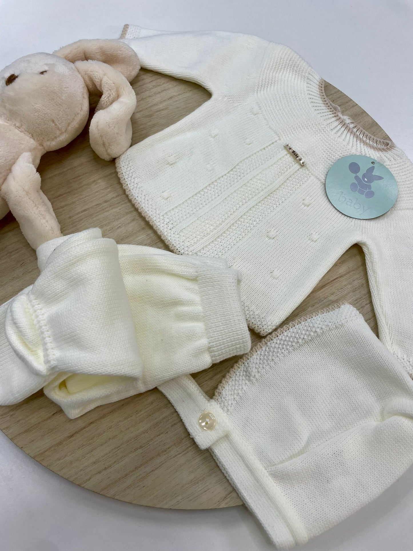 Conjunto Polaina Lucero Marfil 3 Piezas Recién Nacido 0-6 Meses | Primera Puesta Bebé