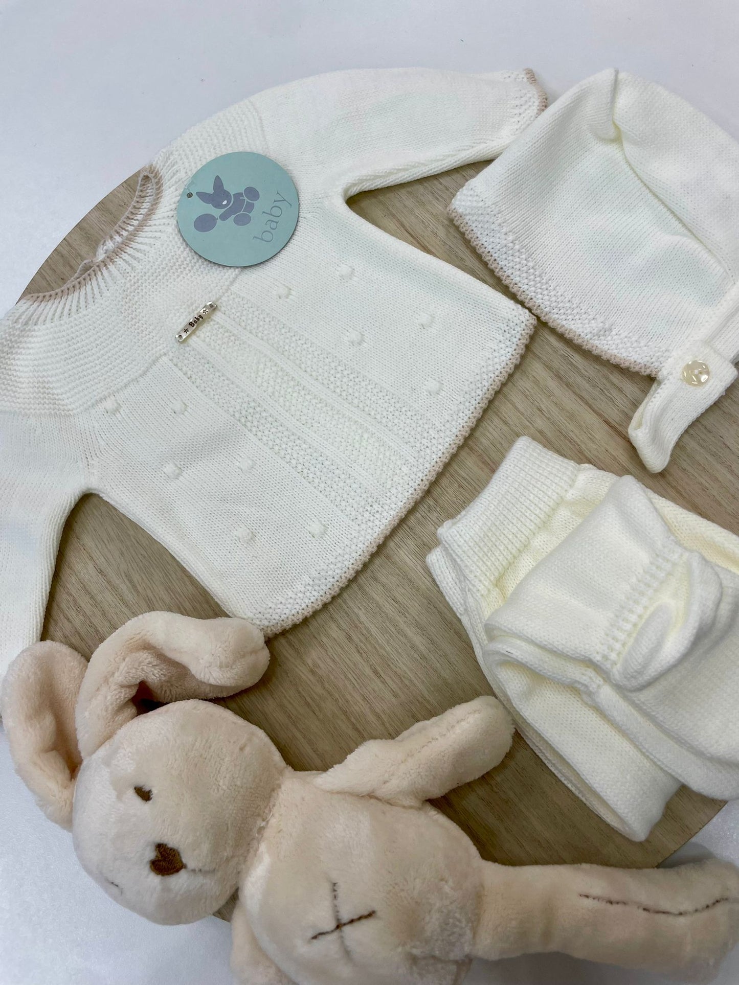Conjunto Polaina Lucero Marfil 3 Piezas Recién Nacido 0-6 Meses | Primera Puesta Bebé