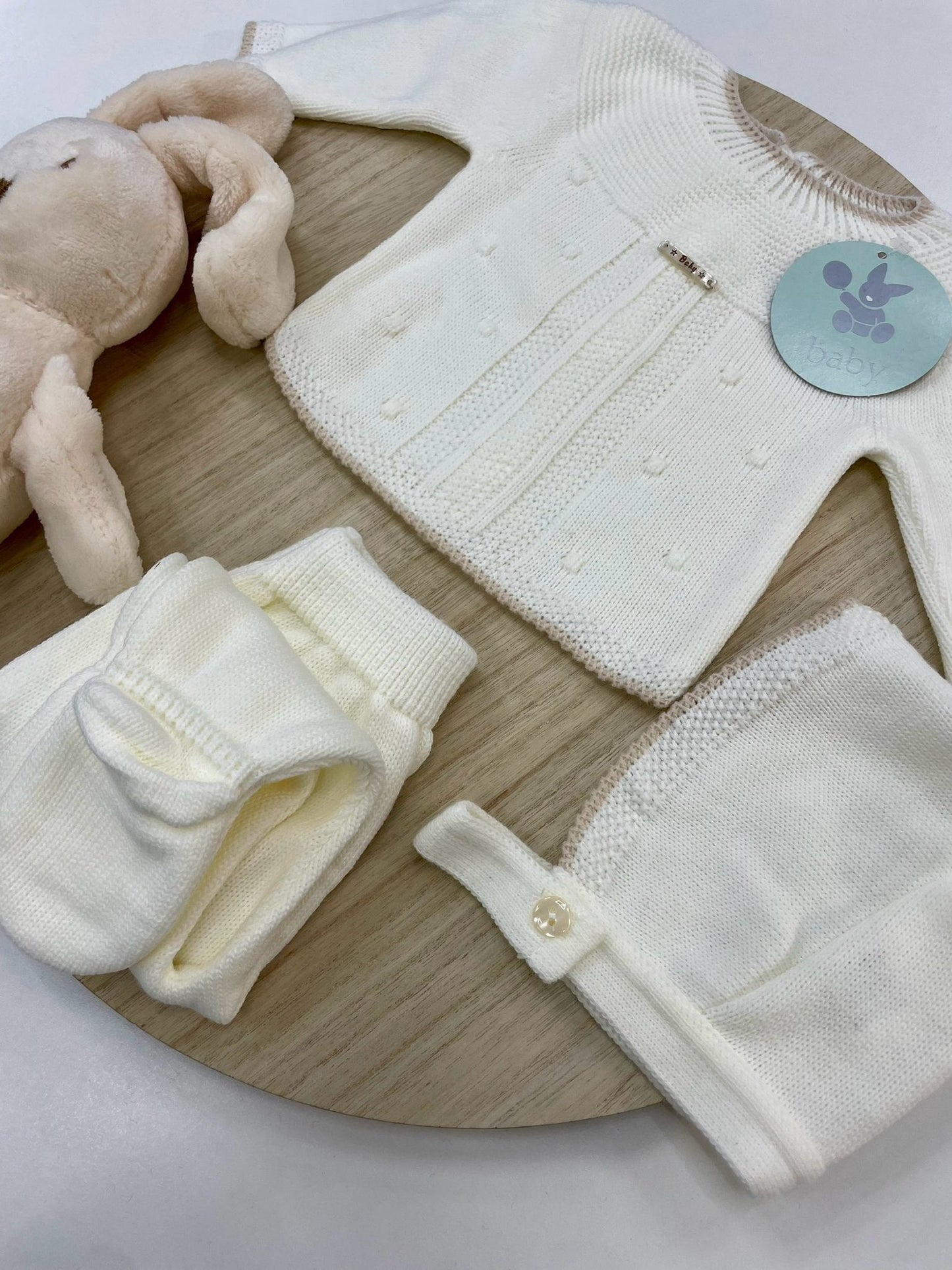 Conjunto Polaina Lucero Marfil 3 Piezas Recién Nacido 0-6 Meses | Primera Puesta Bebé