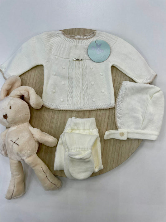 Conjunto Polaina Lucero Marfil 3 Piezas Recién Nacido 0-6 Meses | Primera Puesta Bebé