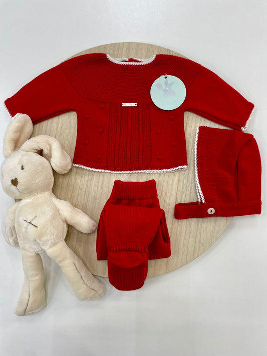 Conjunto Polaina Lucero Rojo 3 Piezas Recién Nacido 0-6 Meses | Primera Puesta Bebé