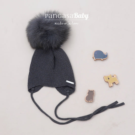 Gorro Orejero Aviador Marengo Pangasa Baby 🖤 3-36M | Con pompón desmontable