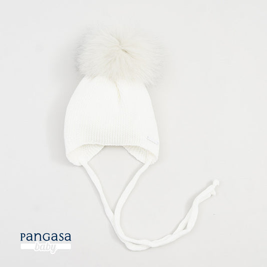 Gorro Orejero Aviador Marfil Pangasa Baby 🤍 3-36M | Con pompón desmontable