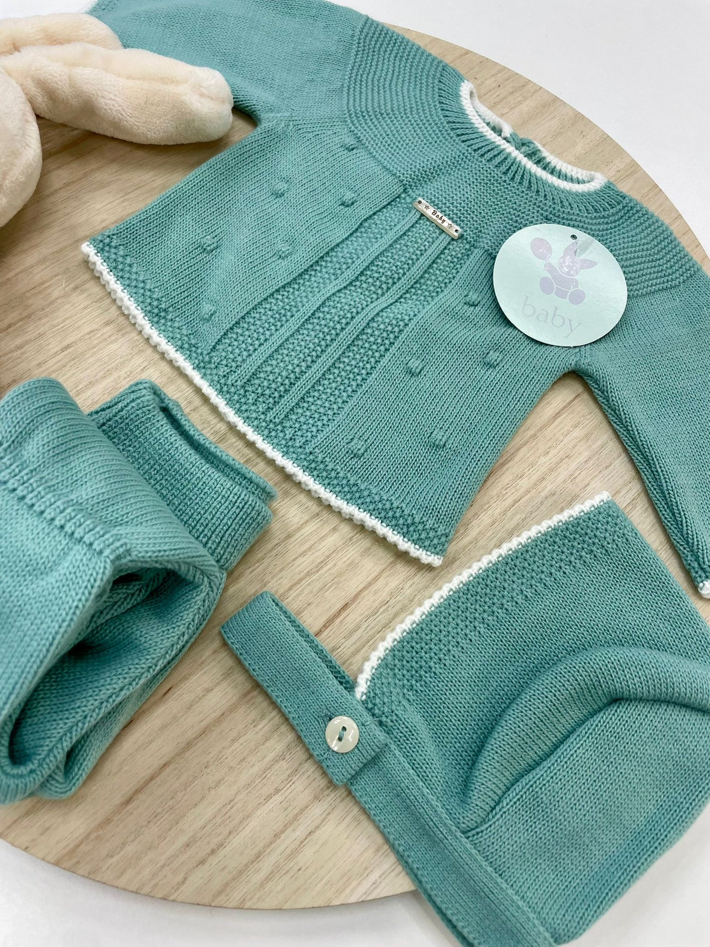 Conjunto Polaina Lucero Verde Mint 3 Piezas Recién Nacido 0-6 Meses | Primera Puesta Bebé