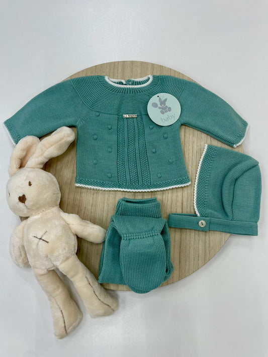 Conjunto Polaina Lucero Verde Mint 3 Piezas Recién Nacido 0-6 Meses | Primera Puesta Bebé