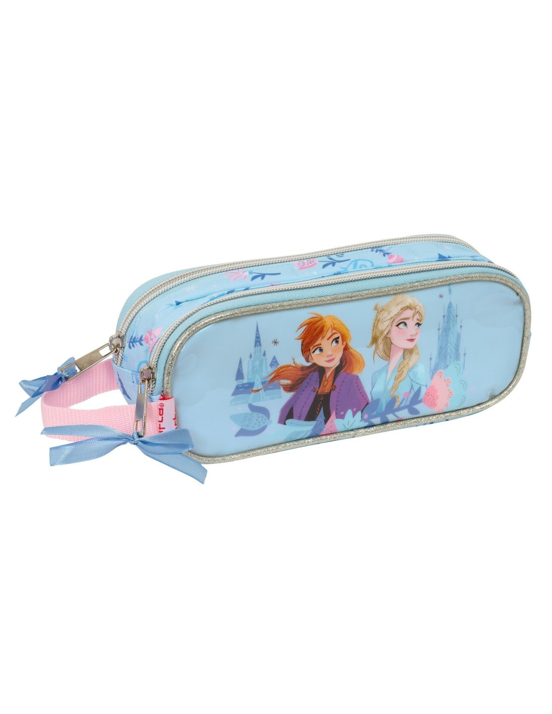 Estuche Escolar Doble Frozen con Asa - 2 Compartimentos con Cremallera