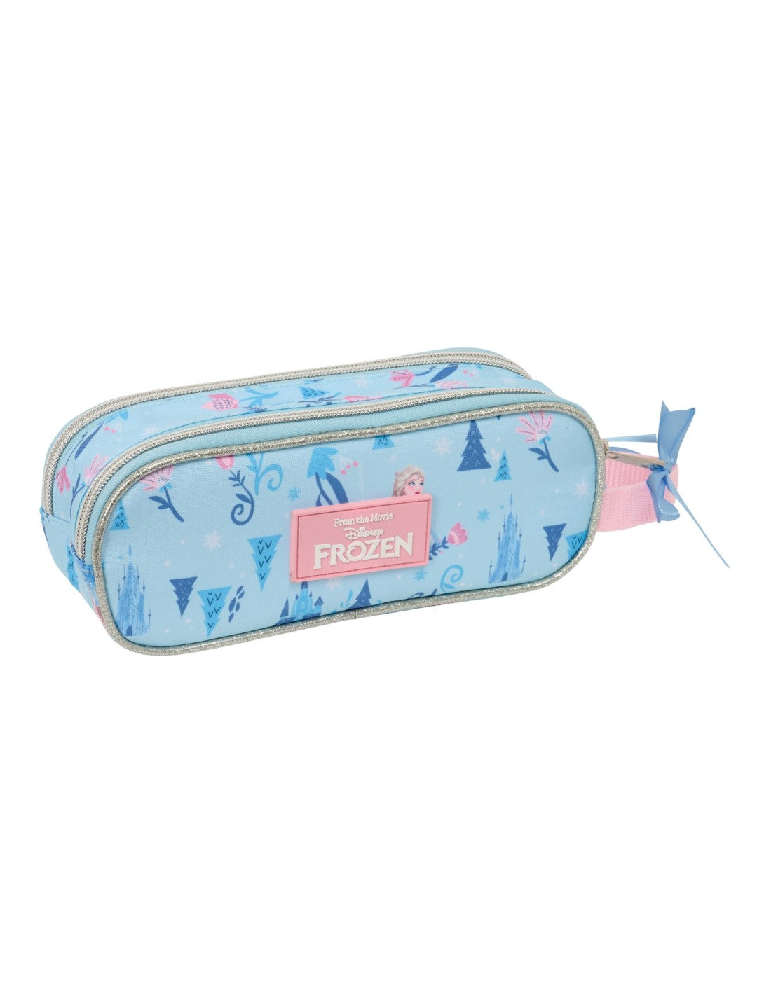 Estuche Escolar Doble Frozen con Asa - 2 Compartimentos con Cremallera