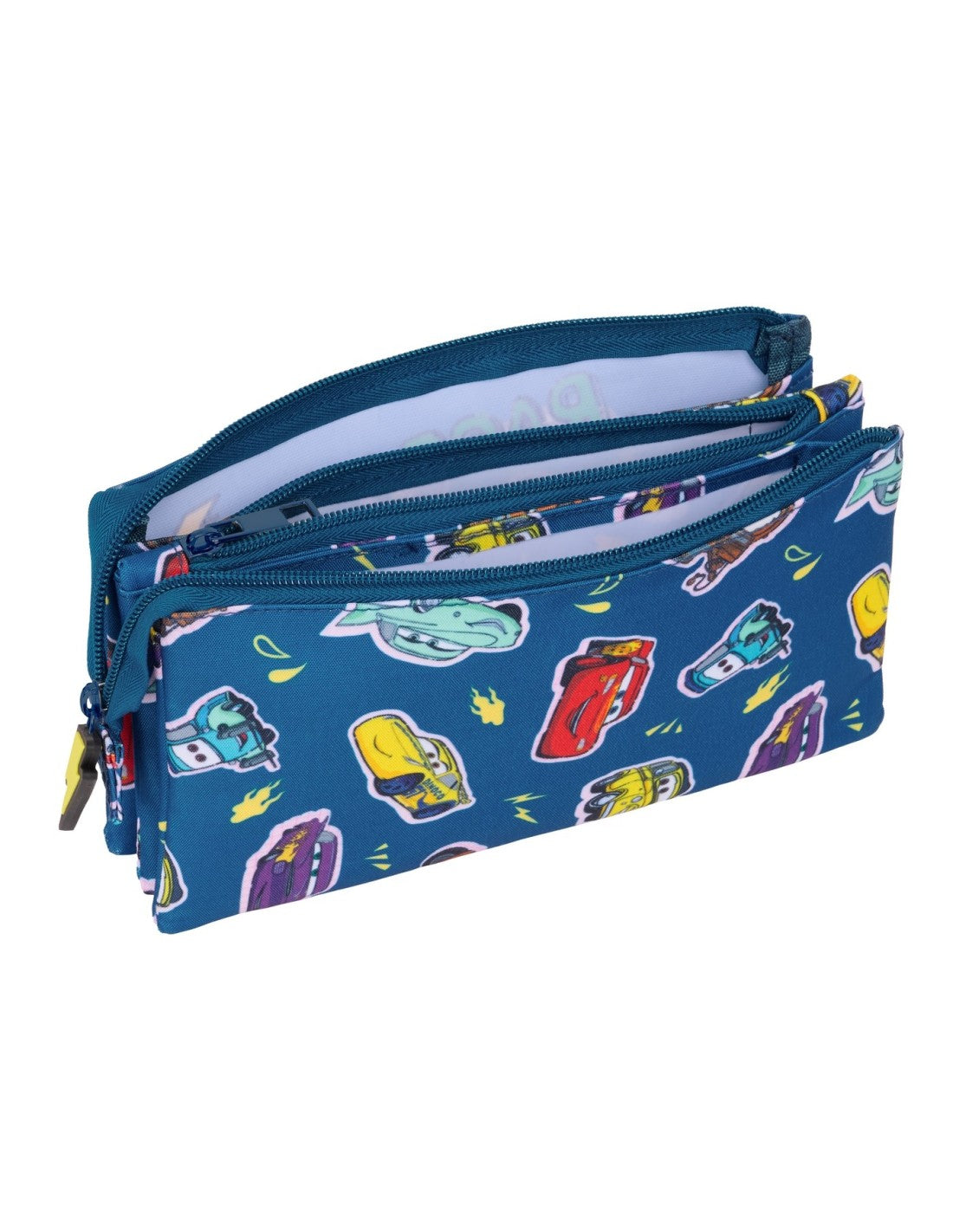 Estuche Triple Cars con Licencia Oficial - 3 Compartimentos y Cremalleras