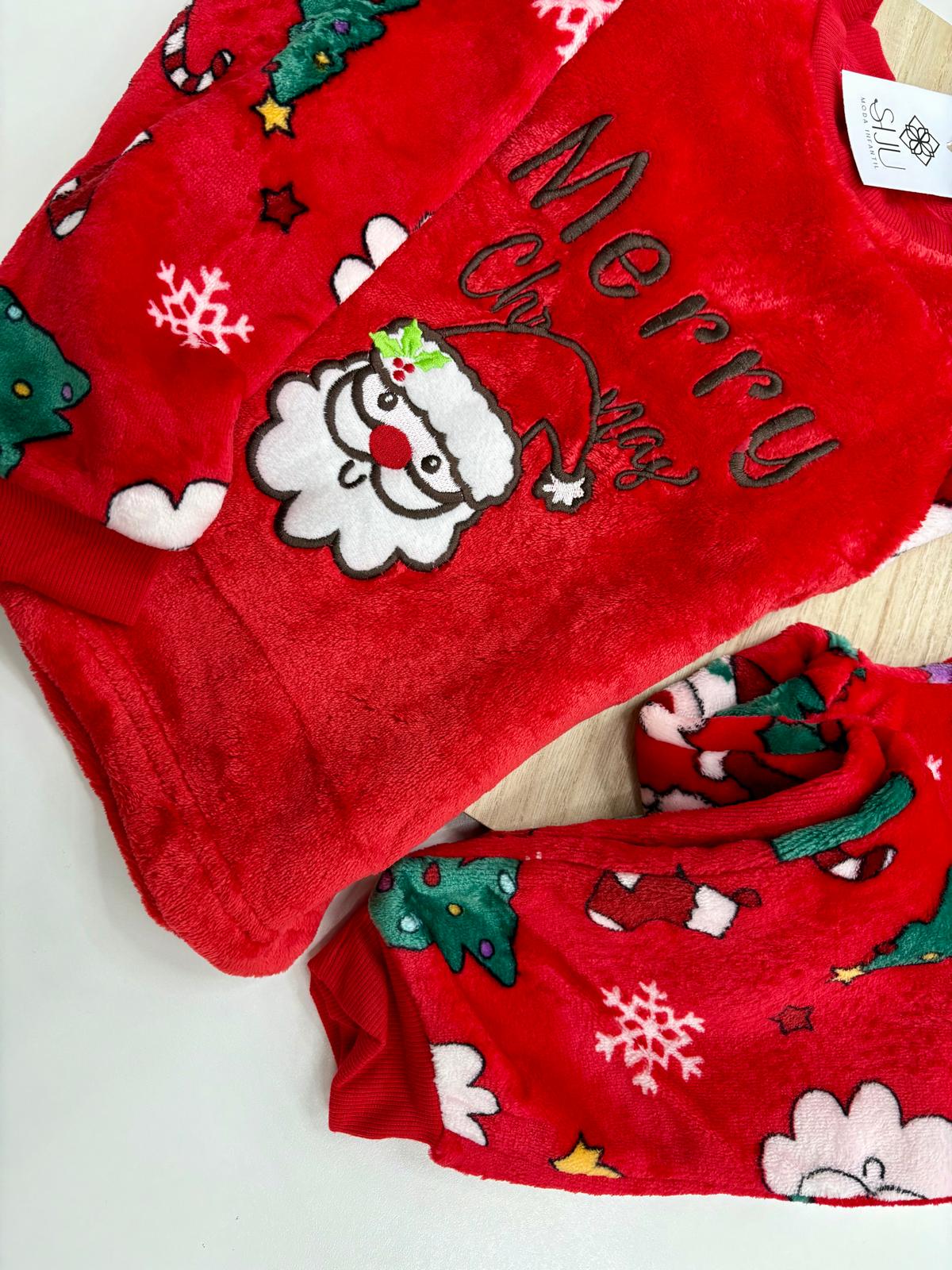 Pijama Navidad Familiar Coralina – Niños y Adultos 6 años-2XL | Dos Piezas con Dibujo Navideño