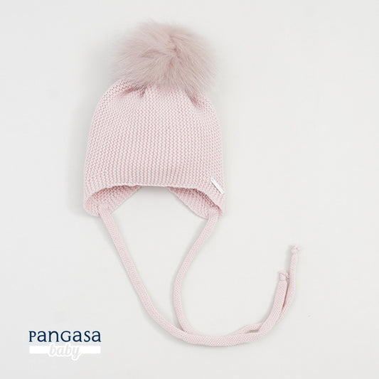 Gorro Orejero Aviador Rosa Empolvado Pangasa Baby 🎀 3-36M | Con pompón desmontable
