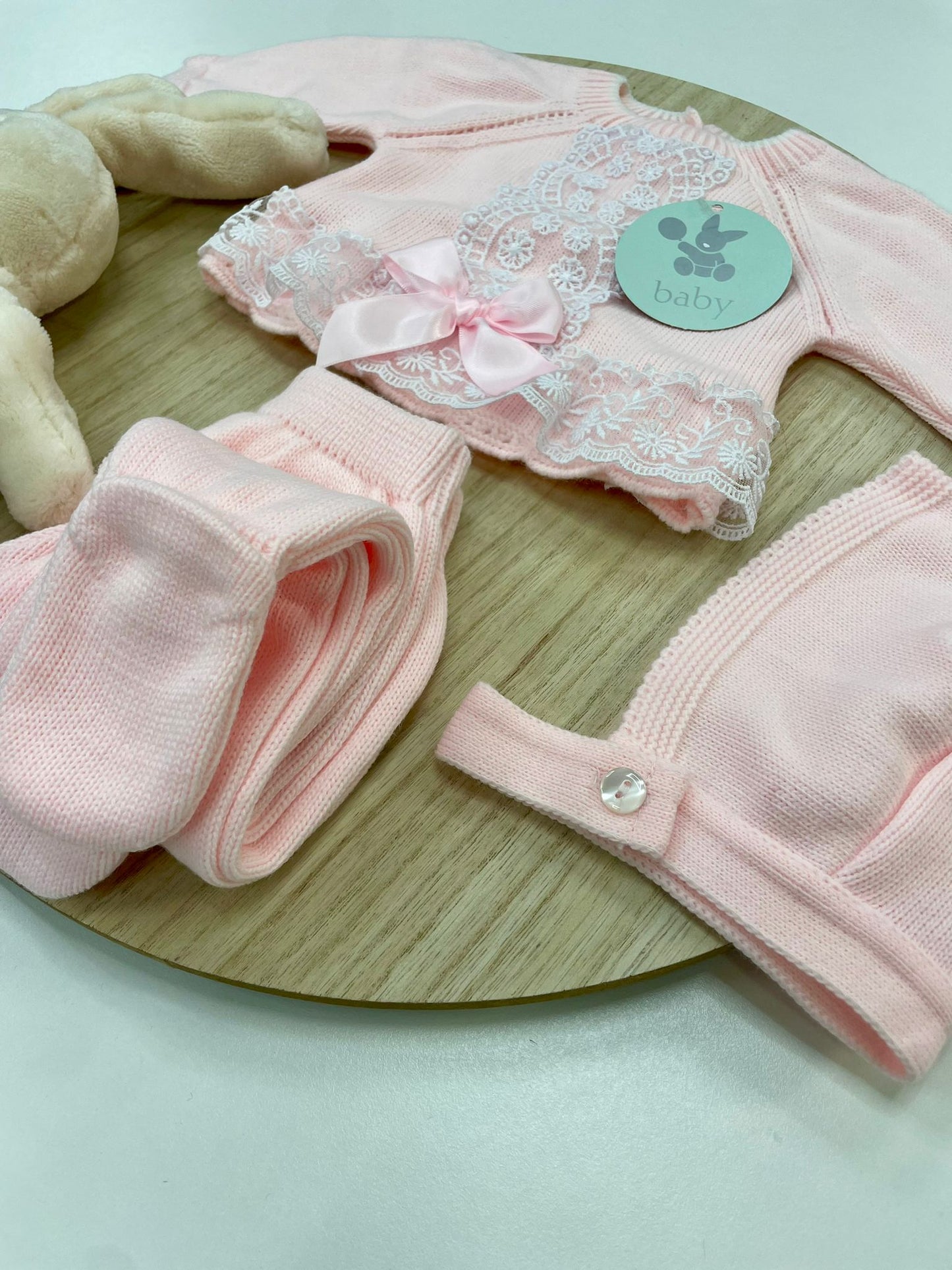 Conjunto Polaina Encanto Rosa Bebé 3 Piezas Recién Nacido 0-6 Meses | Primera Puesta