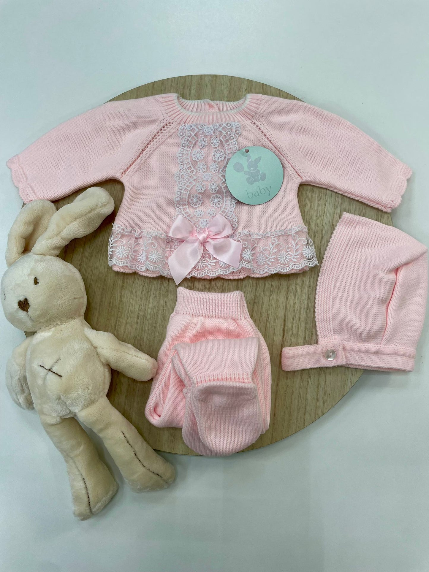 Conjunto Polaina Encanto Rosa Bebé 3 Piezas Recién Nacido 0-6 Meses | Primera Puesta