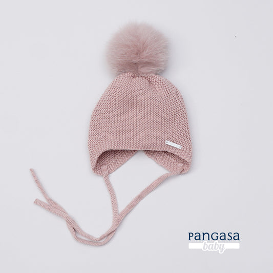 Gorro Orejero Aviador Rosa Vintage Pangasa Baby 🌸 3-36M | Con pompón desmontable