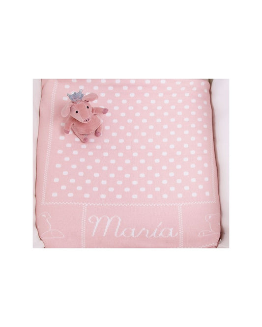 Mantita personalizada Pangasa 🌸 rosa empolvado con topos marfil – Suave y encantadora