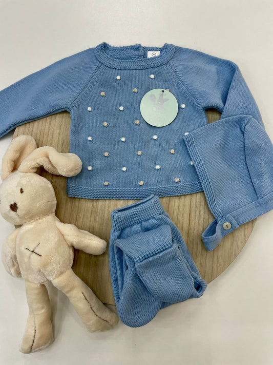 Conjunto Polaina Topitos Azul Pato 3 piezas recién nacido 00-6 meses | Primera puesta bebé