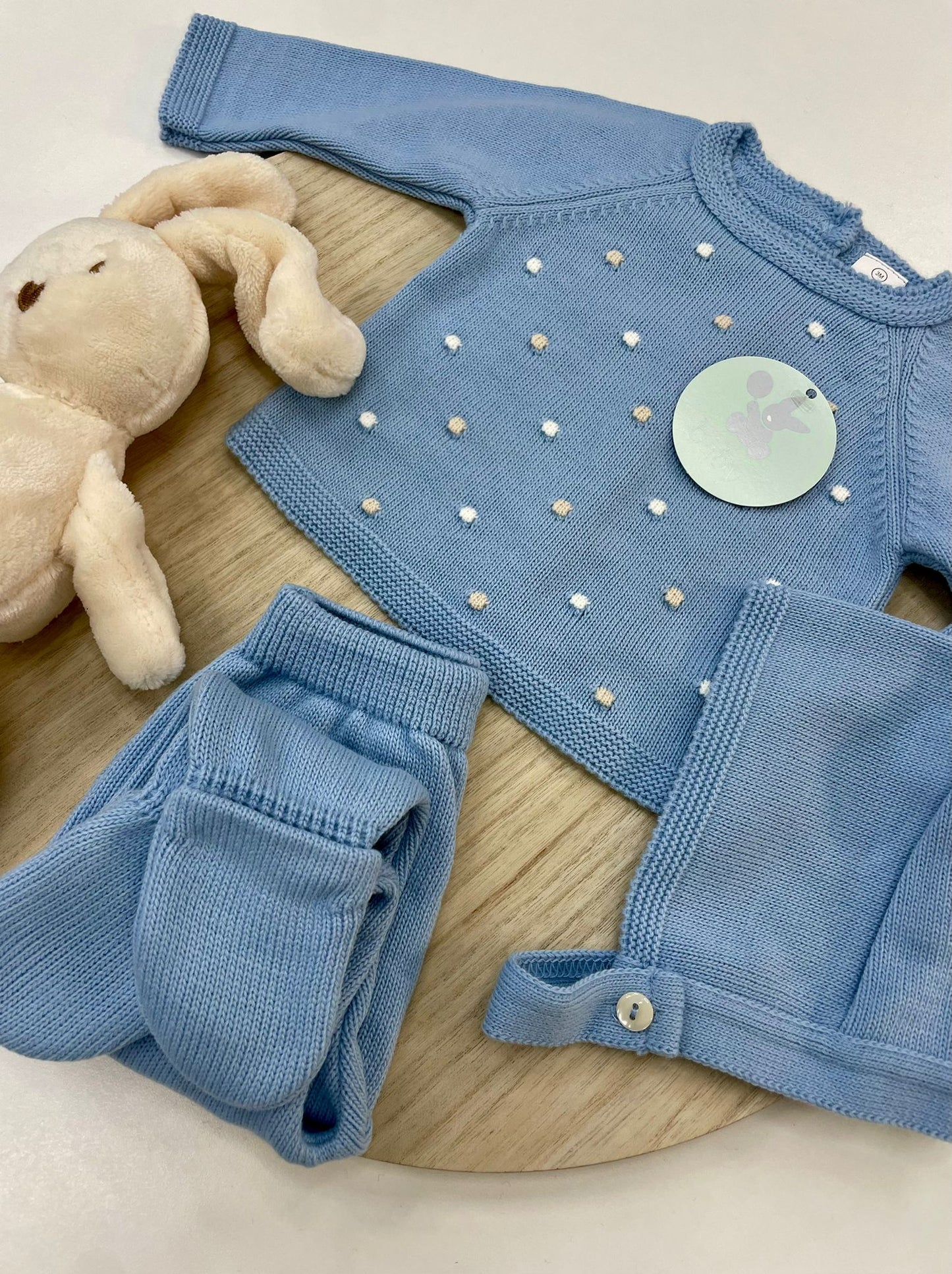 Conjunto Polaina Topitos Azul Pato 3 piezas recién nacido 00-6 meses | Primera puesta bebé