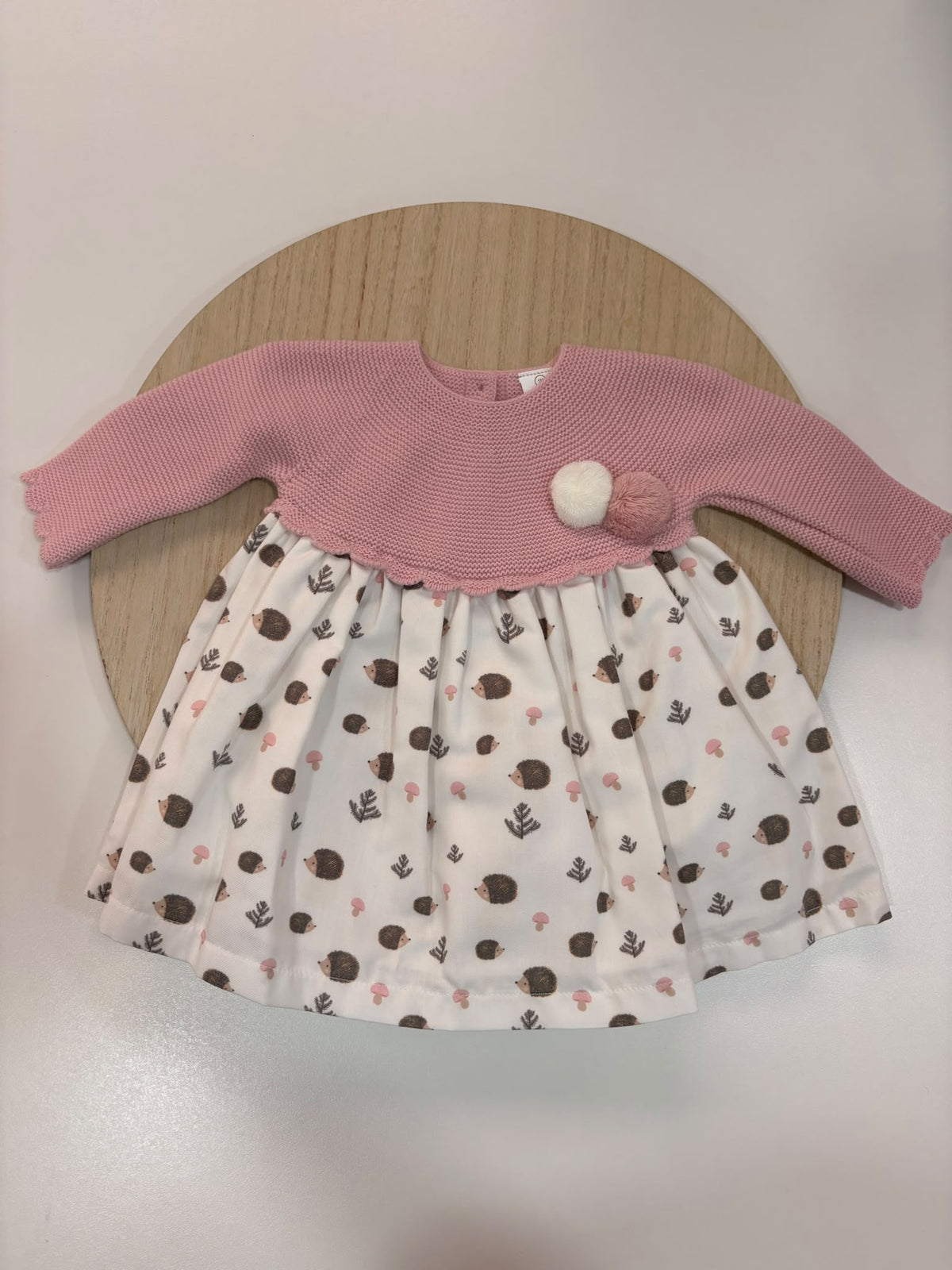Vestido de Bebé Rosa Empolvado con Punto y Estampado de Erizos | 1 a 24 Meses