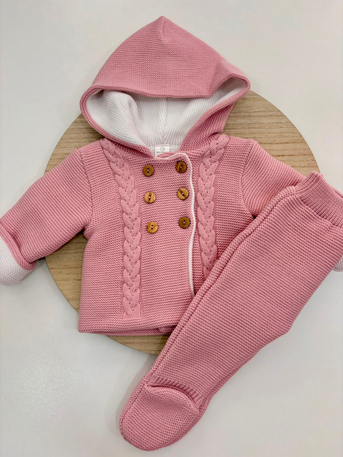 San Francisco de Punto con Capucha y Dibujo de Ochos Rosa Empolvado | Tallas 1 a 12 Meses | Siju Moda Infantil