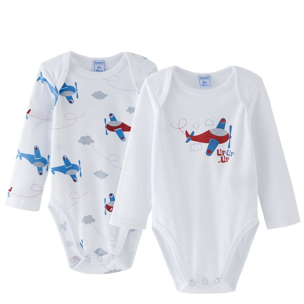 Bodies bebe 100% algodon de manga larga cuello redondo, aviones pack, 2 unidade